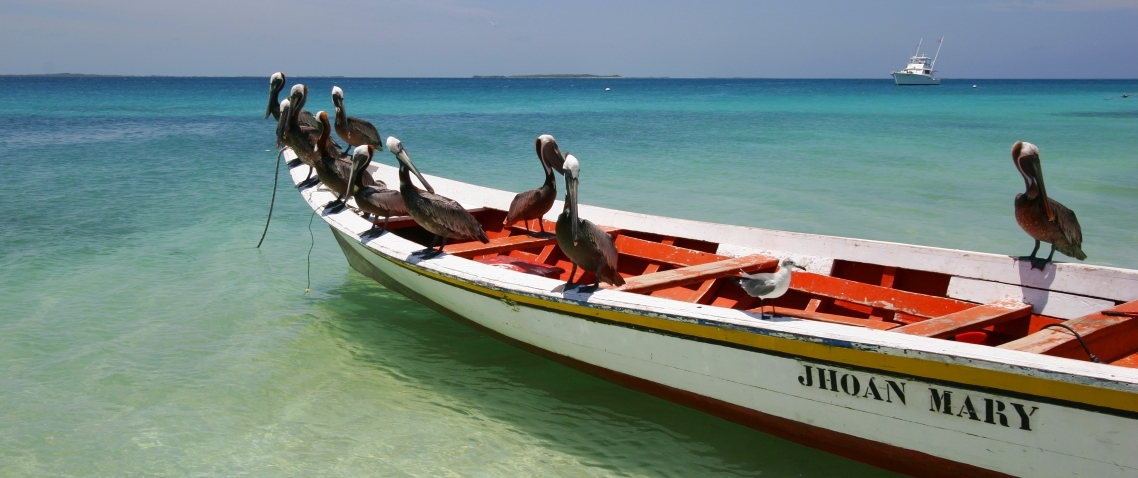 Bote en la orilla del archipiélago de Los Roques 